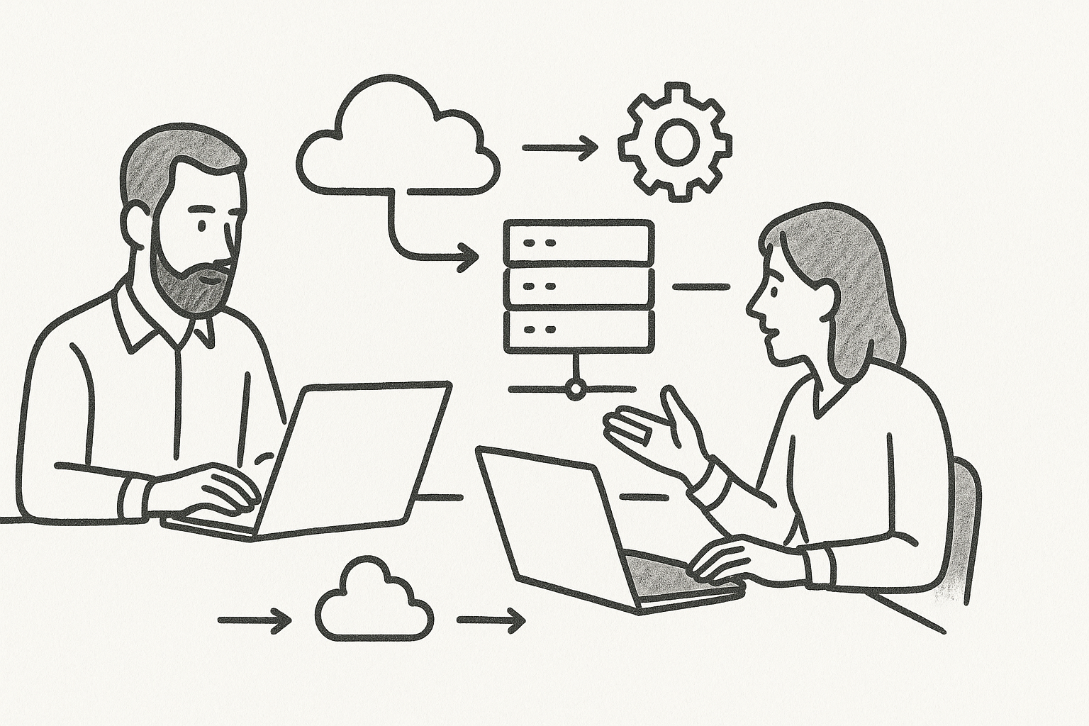 Two IT professionals collaborating in a modern office.